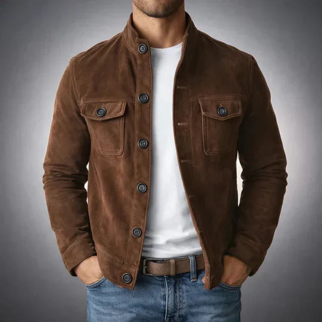 Men's button-down suede jacket