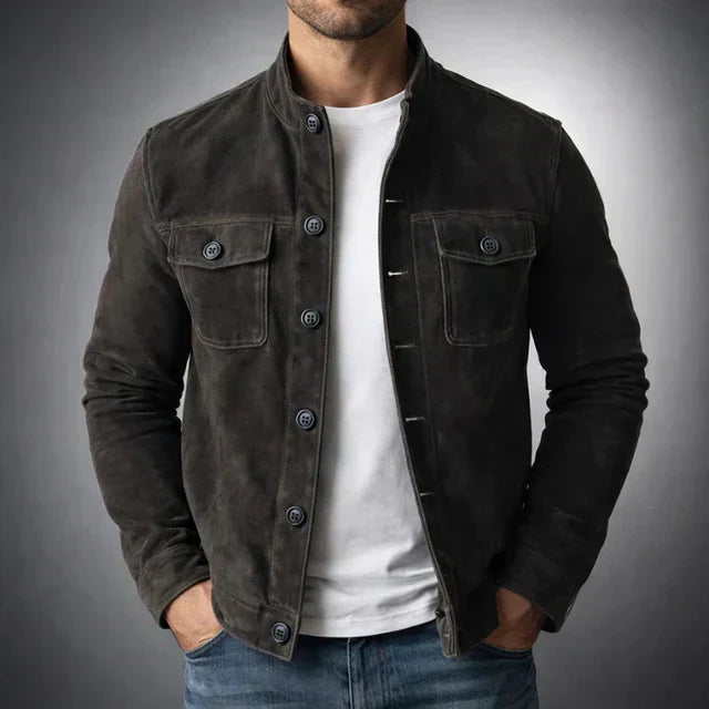 Men's button-down suede jacket