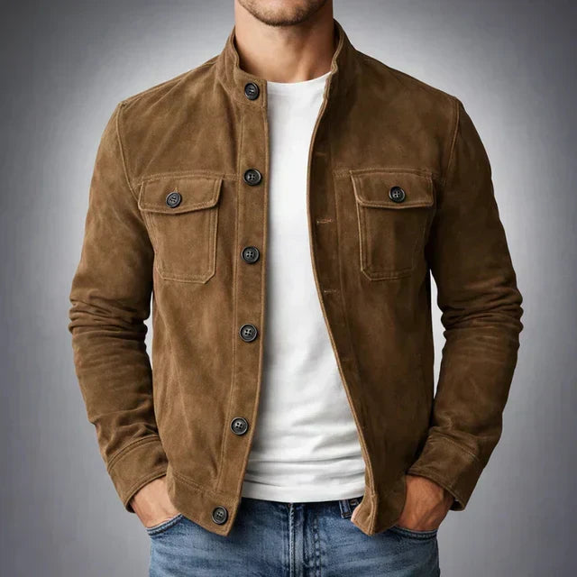 Men's button-down suede jacket