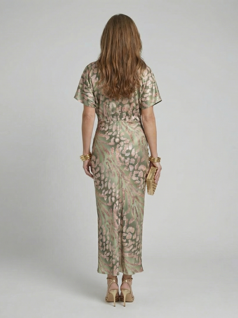 Clara™ - Elegant Copper Print Midi Dress