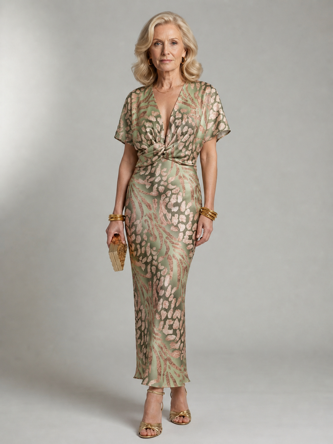 Clara™ - Elegant Copper Print Midi Dress