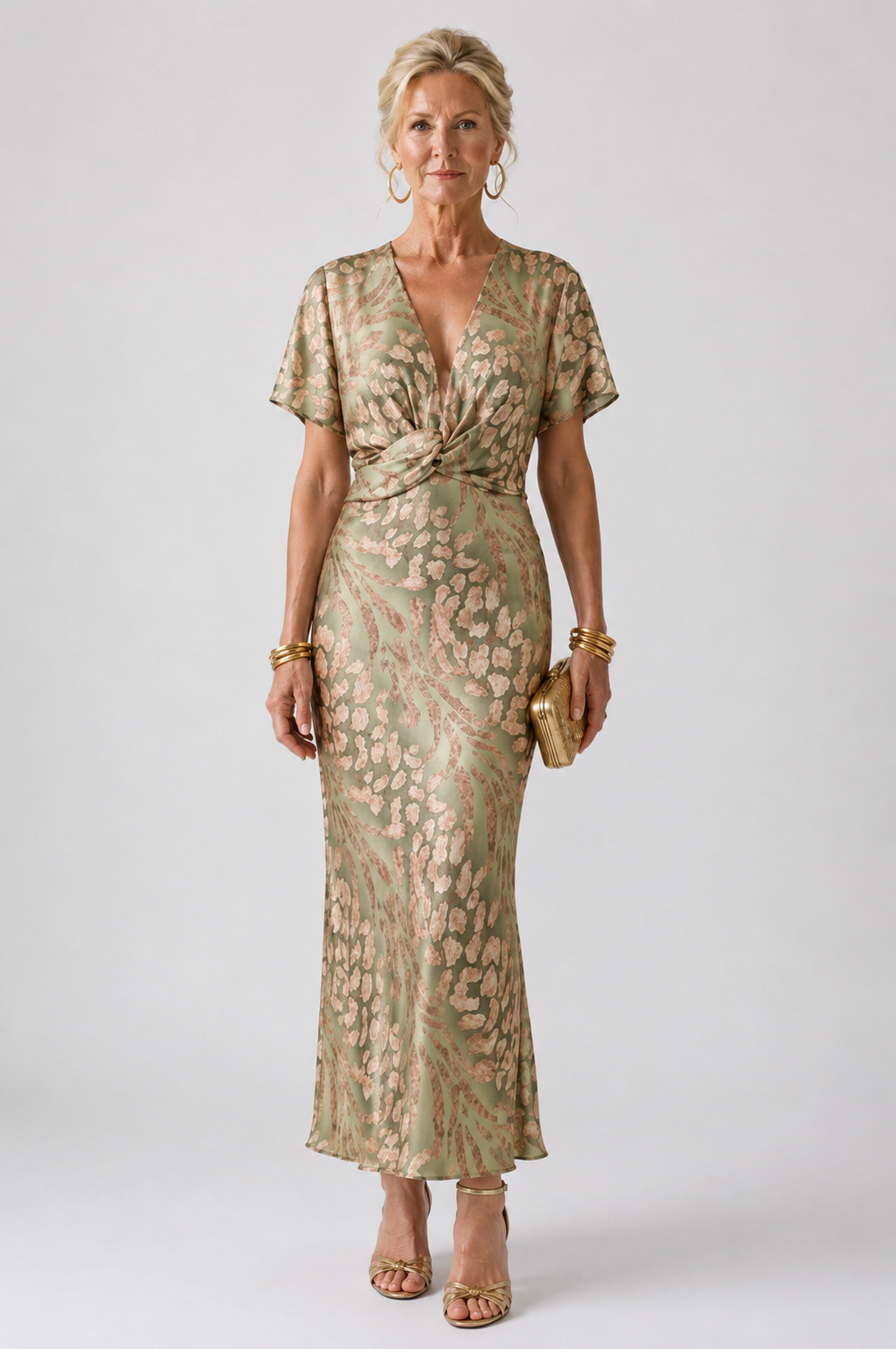 Clara™ - Elegant Copper Print Midi Dress