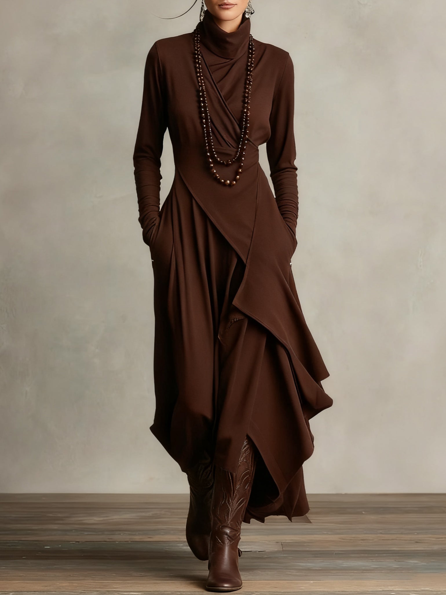 Katherine | Draped Turtleneck Maxi Dress