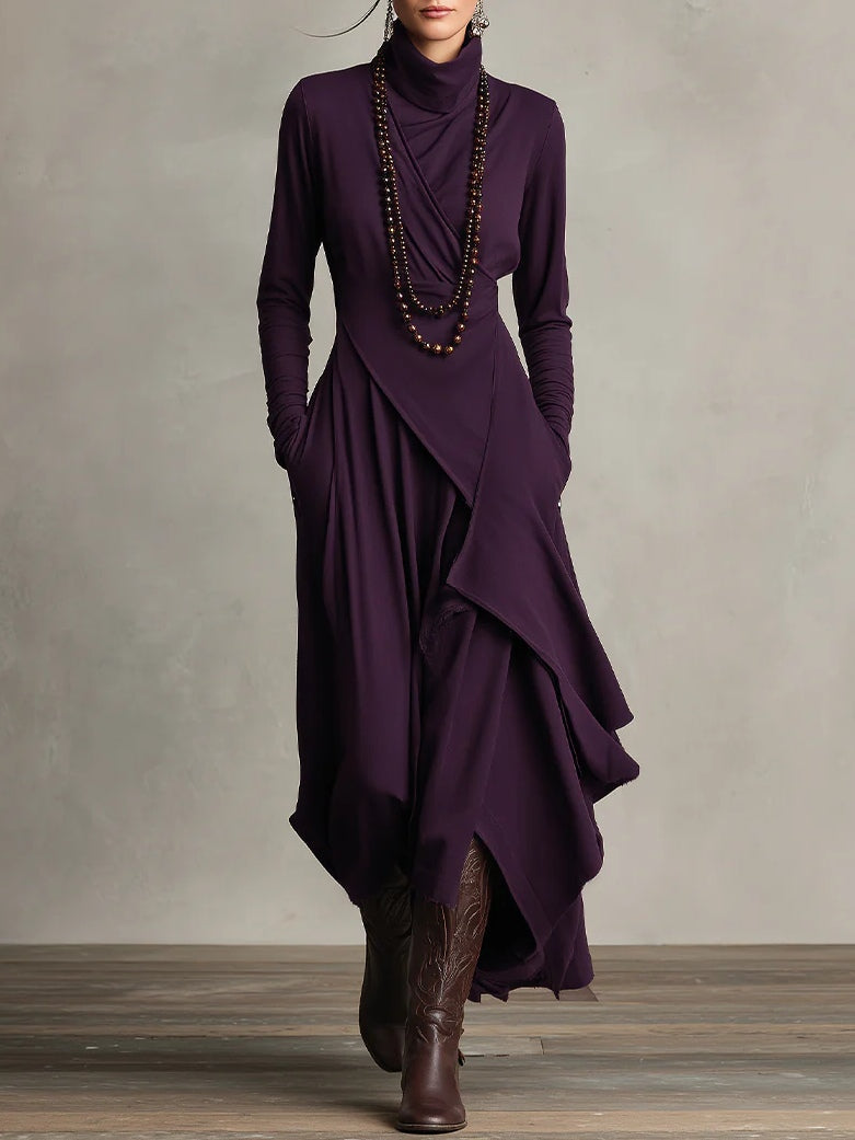 Katherine | Draped Turtleneck Maxi Dress