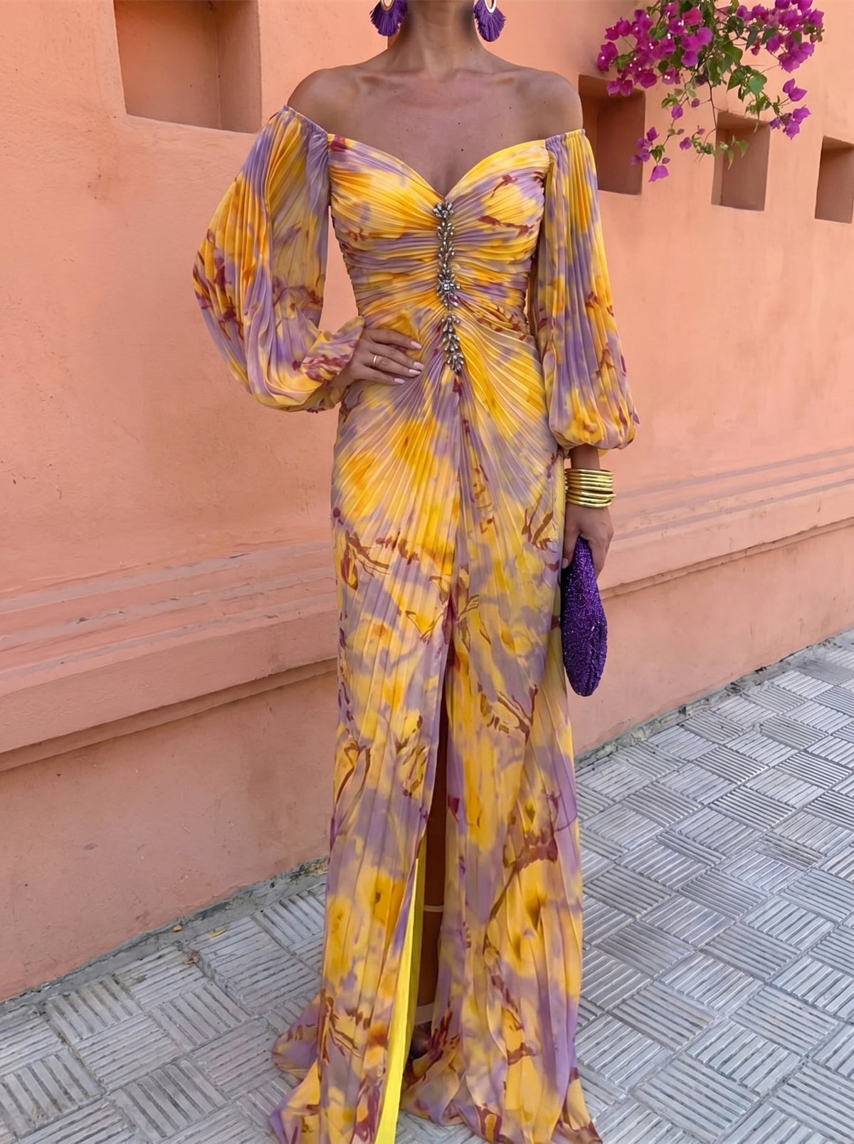 Gregoria™ - Long Floral Dress with Deep Neckline